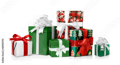 Group of Christmas gift boxes isolated on white background