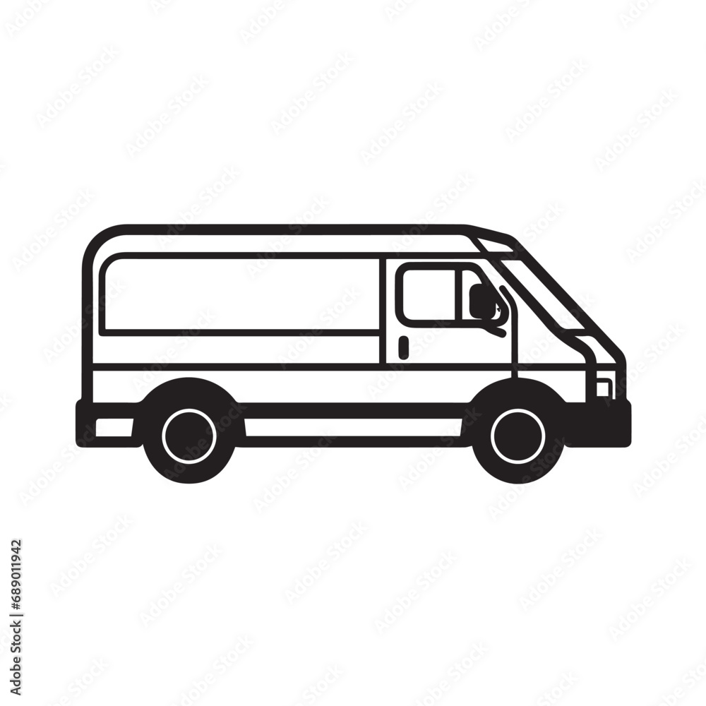 VAN in cartoon, doodle style. Isolated 2d vector illustration in logo, icon style, Eps 10, black and white. AI Generative