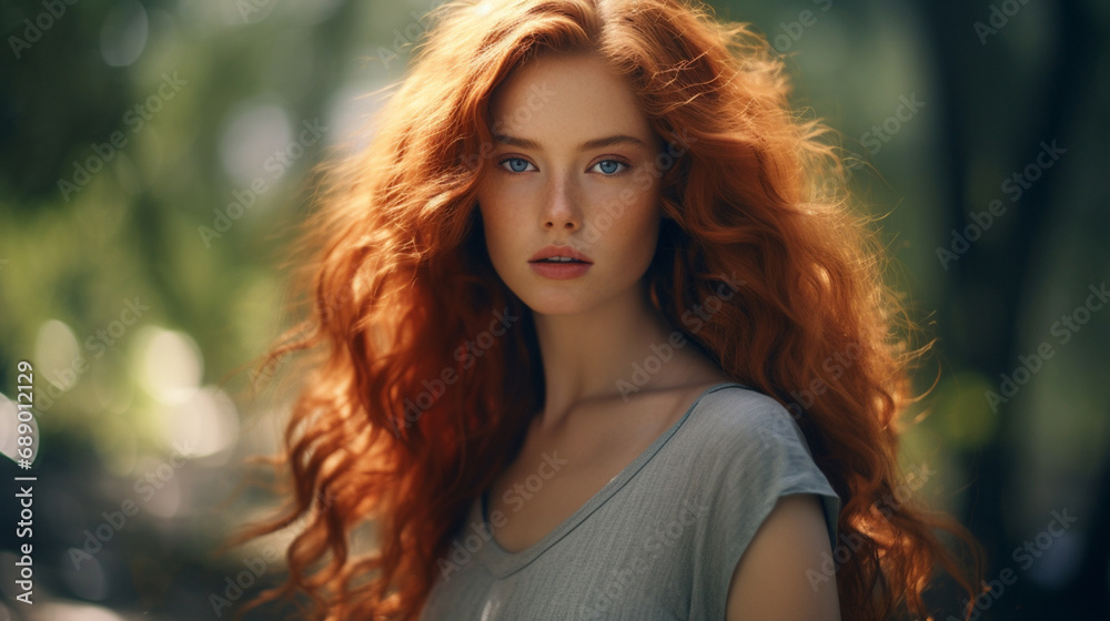 A beautiful girl with red hair in nature A beautiful girl with red hair in nature