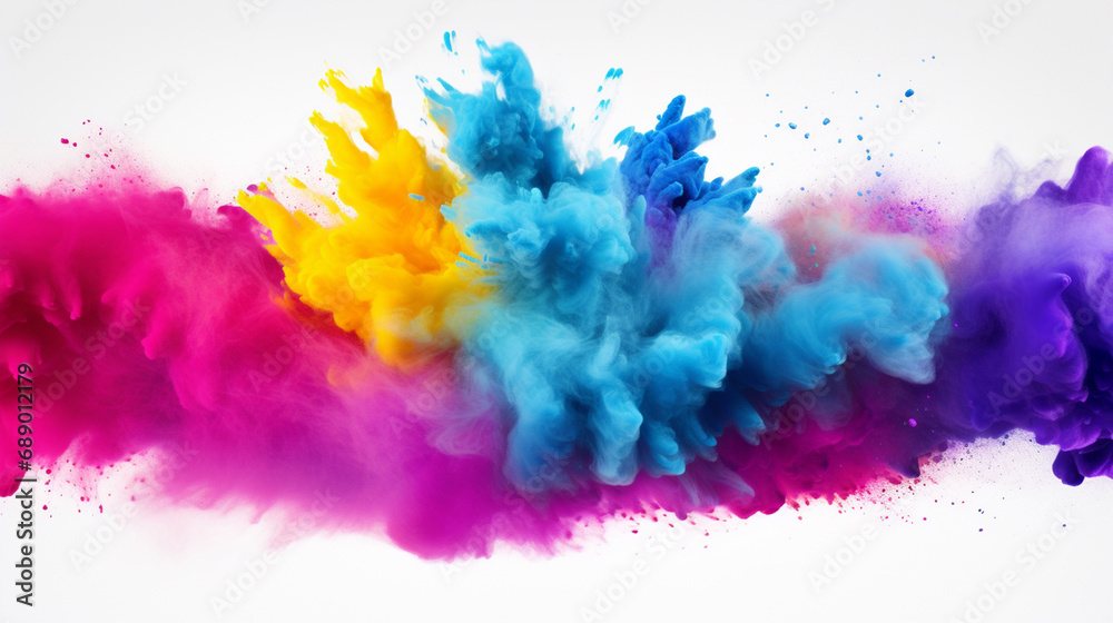 Colored powder, explosion on white background