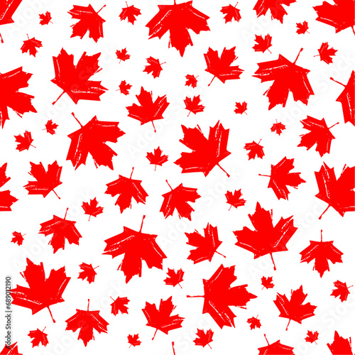 Seamless maple leaf vector pattern. Hand-painted red maple leaf of different sizes. Design elements for Canada Day © chekart