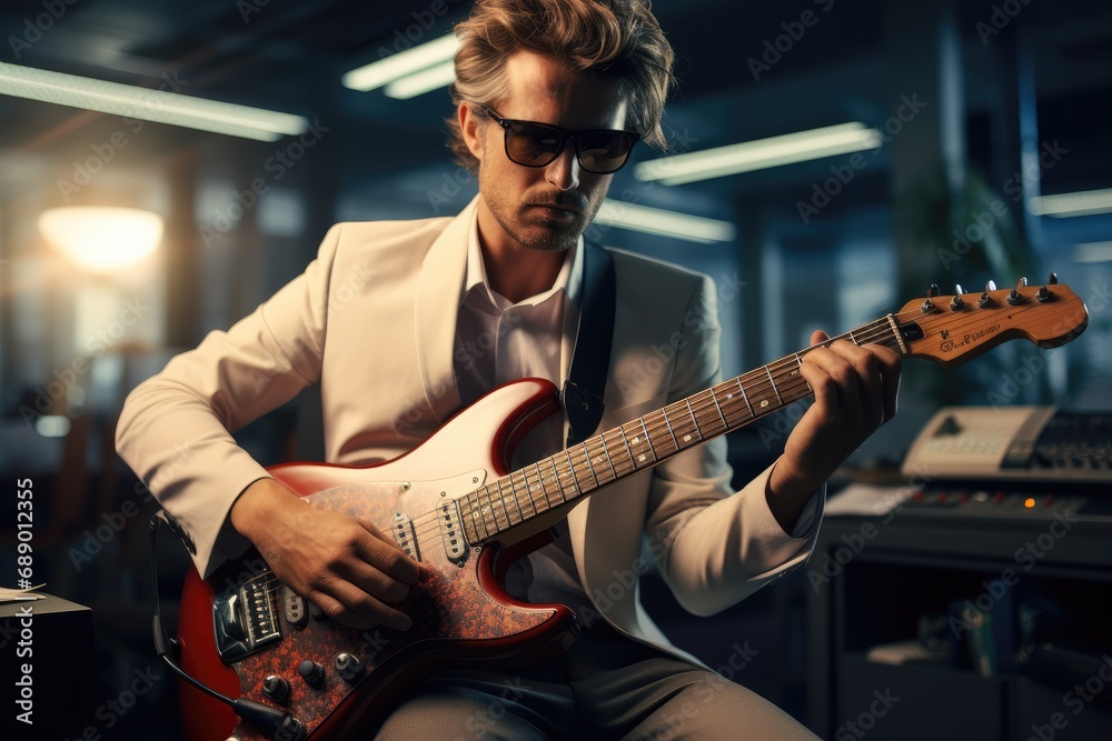 Obraz premium Office IT specialist with guitar.