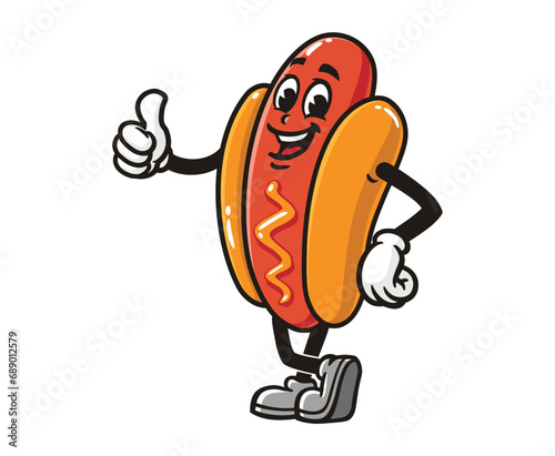 Hot dog Cartoon mascot illustration character vector with thumbs up