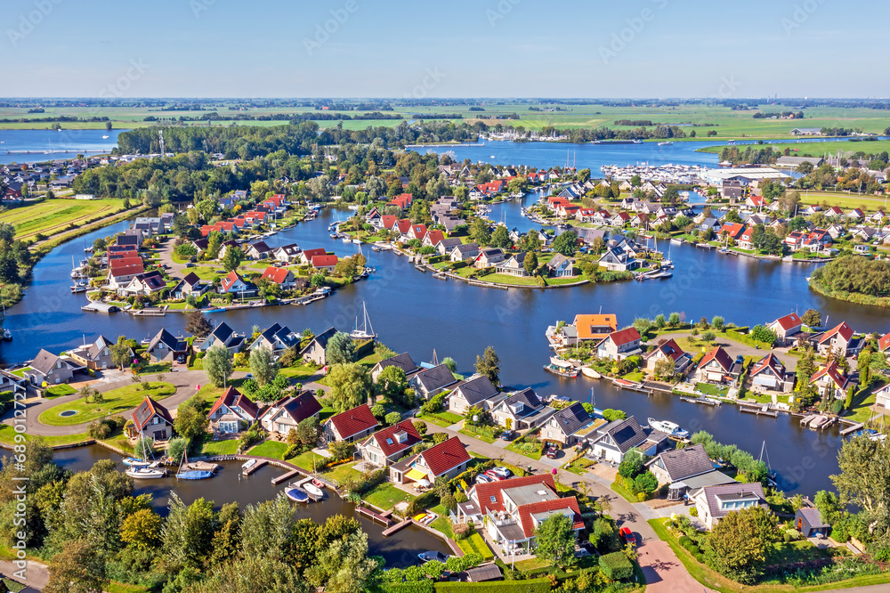 Aerial from the city Terherne in Friesland the Netherlands. - obrazy, fototapety, plakaty 