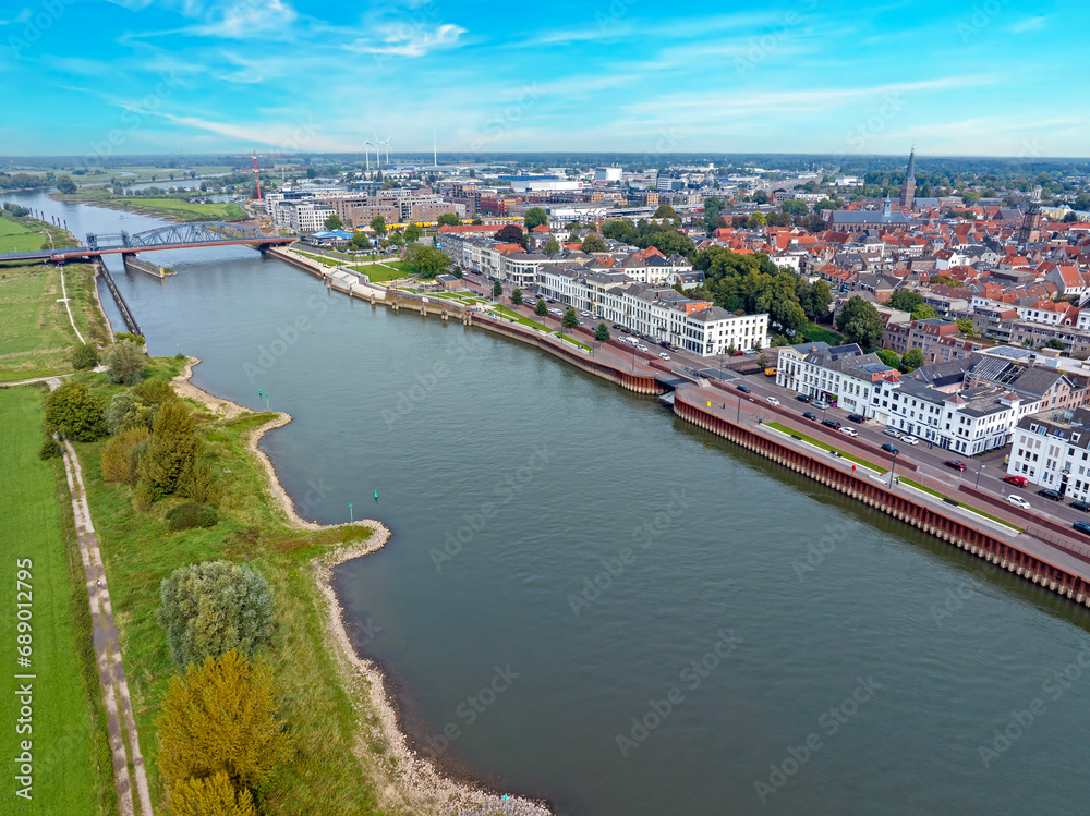 Aerial from the historical city Zuthpen at the river IJssel in the Netherlands