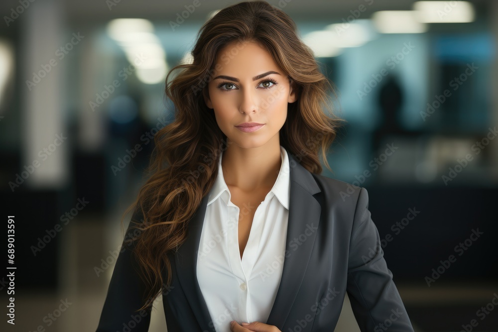 Portrait of a powerful, Proud and confident female executive businesswoman standing in a modern office. Portrait of a powerful, Proud and confident female executive businesswoman standing in a modern office.