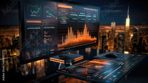 Graph on computer monitor, Futuristic finance digital market graph user interface, Bright color.