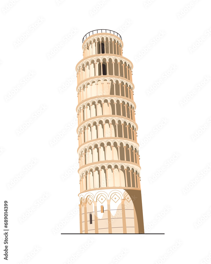 Pisa tower italy vector illustration - tower of pisa - tourism wall art - famous europe architectural flat ancient historical building construction 