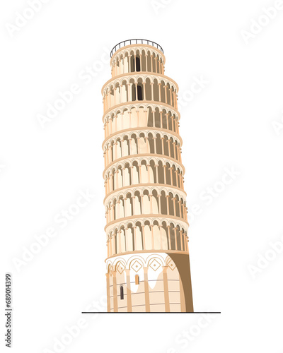 Pisa tower italy vector illustration - tower of pisa - tourism wall art - famous europe architectural flat ancient historical building construction 