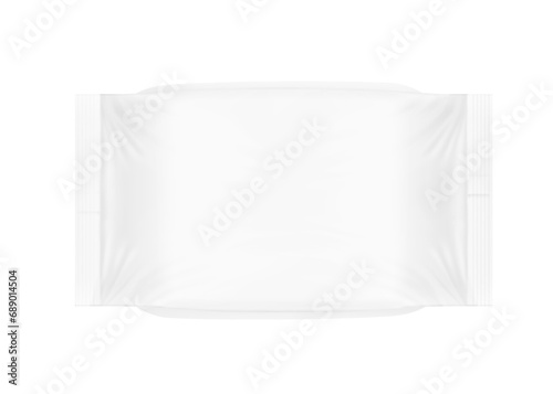 Realistic horizontal flow pack mockup. Front view. Vector illustration isolated on white background. Can be use for your design, promo, adv and etc. EPS10.