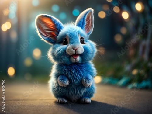 A cartoon rabbit with soft blue fur