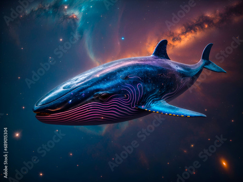 A cosmic whale swimming through the starry depths of space