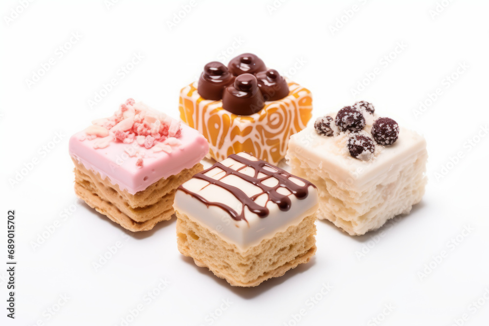 Trio of Frosted Petit Fours Isolated on White background