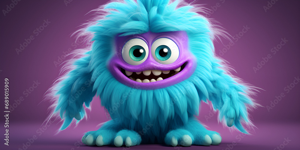 Avatar Monster, 3d Cartoon Furry Monster, happy monster, The Small Furry White Monster Sitting On The Ground Background, Harnessing Humor and Personality Through generative AI