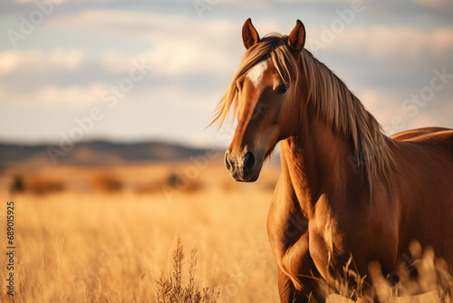 Horse standing in field. Generative AI