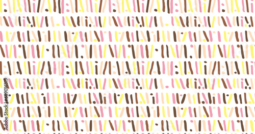 Small dash seamless pattern Dotted lines texture. Candi chocolate color vector hatching doodle organic shapes. Short line dashes Brush hand drawn random strokes Fashion retro print design Illustration