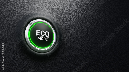 ECO mode push button with green light. Energy saving and reducing electricity consumption concept. 3d illustration photo