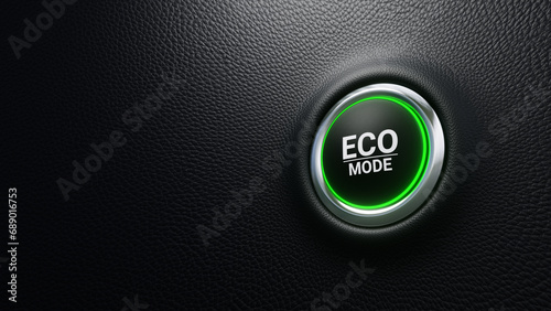ECO mode push button. Moden ECO button with green light. automotive energy saving system concept. 3d illustration photo