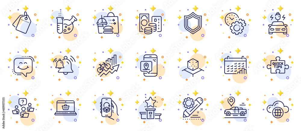 Outline set of Credit card, Training results and Online shopping line icons for web app. Include Smile chat, Augmented reality, Winner podium pictogram icons. Teamwork question. Vector Outline set of Credit card, Training results and Online shopping line icons for web app. Include Smile chat, Augmented reality, Winner podium pictogram icons. Teamwork question. Vector