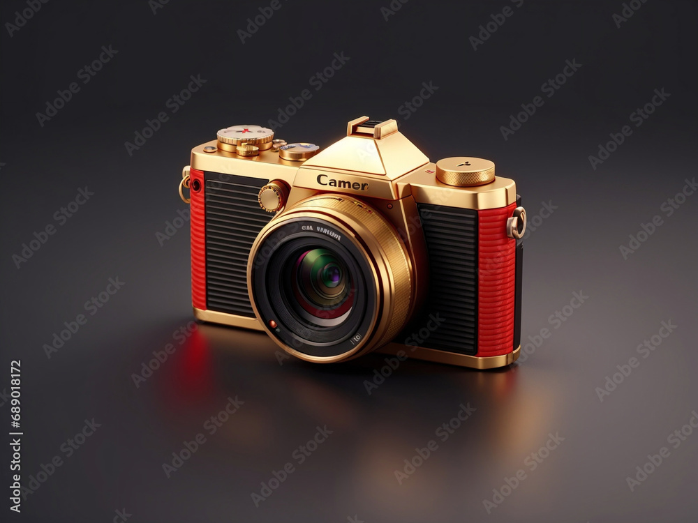 Vintage camera isolated on gradient background. travel concept. minimal style with copy space. 3d rendering.