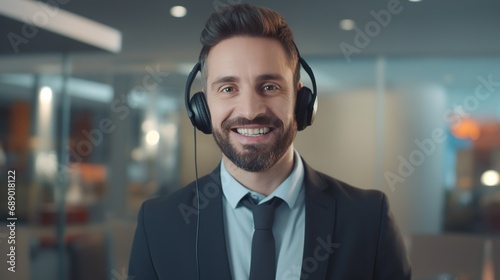 Happy Man as Customer Service Representative Employee, Customer Needs, Help Desk 