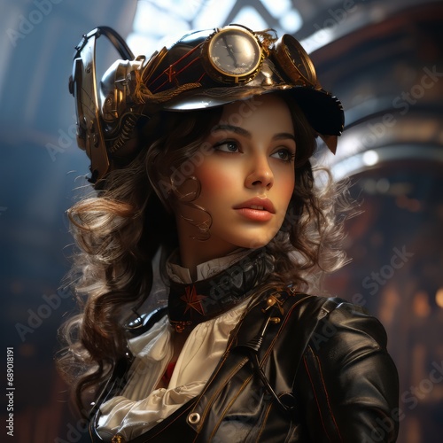 steampunk girl by tania snider, in the style of ray tracing, uhd image, eerily realistic, daniel f. gerhartz, texture rich, close-up, innovative page design photo