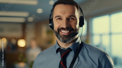 Happy Man as Customer Service Representative Employee, Customer Needs, Help Desk 