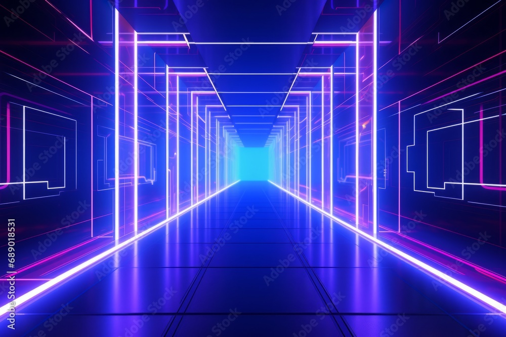 Naklejka premium Futuristic hallway. Synthwave