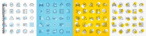 Vector icons set of Report document, Air conditioning and Incubator line icons pack for web with Vip star, Launder money, Sun energy outline icon. Deflation, Density, Cake pictogram. Vector