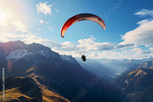 Paraglider flying over the mountains