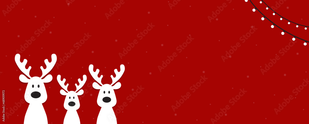 Cute Christmas reindeer on a red background. Christmas background, banner, or card.