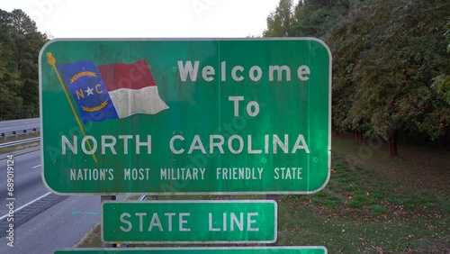 Welcome to North Carolina: Nation's Most Military Friendly State. Aerial shot along interstate highway. photo