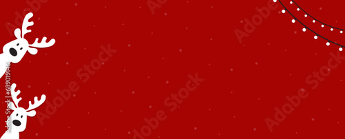 Cute Christmas reindeer on a red background. Christmas background, banner, or card.