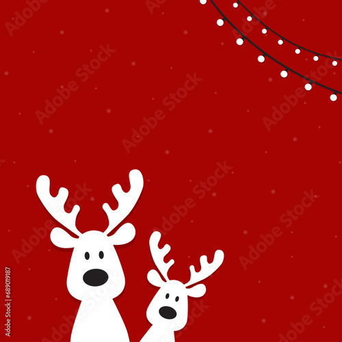 Cute Christmas reindeer on a red background. Christmas background, banner, or card.