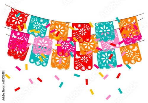 paper garland mexican. multi colored template with hanging traditional Mexican flags. Vector stock illustration. isolated on a white background.  photo