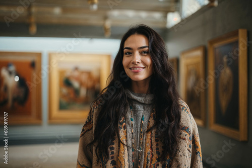 Contemplative Woman in an Art Gallery