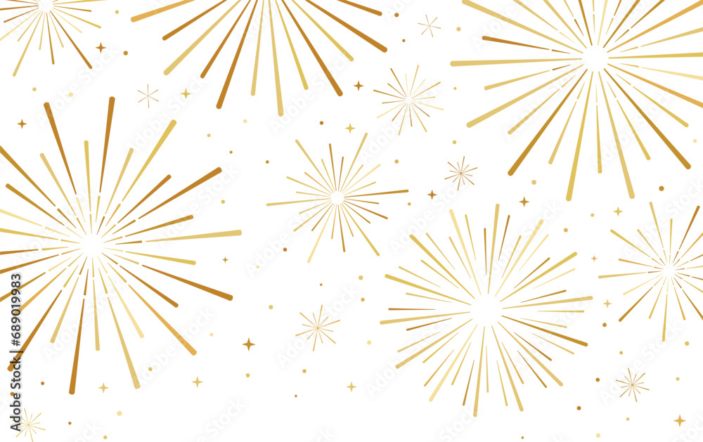 Fireworks vector banner for new year celebration, greeting card decoration element, simple golden border design - obrazy, fototapety, plakaty 