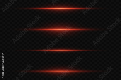 Beautiful bright horizontal flash. Red highlights on a transparent background. Light streaks of light.