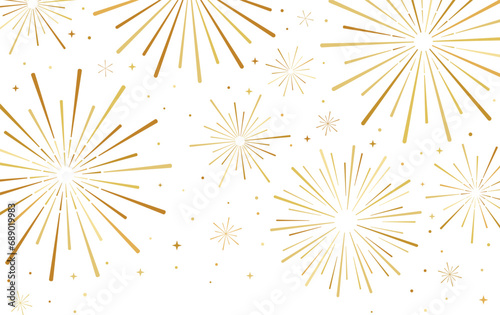 Fireworks vector banner for new year celebration, greeting card decoration element, simple golden border design