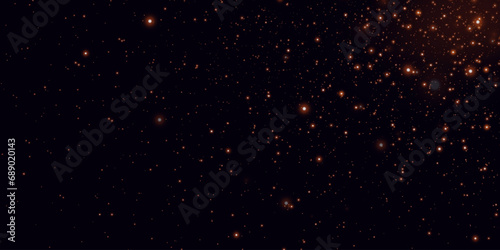 Realistic starry sky with golden glow of light. Bright stars with reflections in the dark sky.