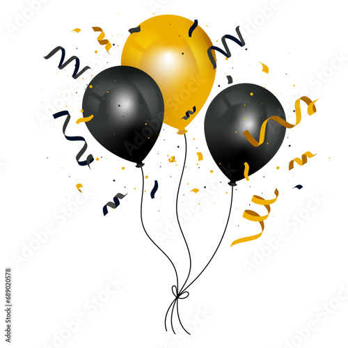 Ballons - Éléments vectoriels éditables noirs et dorés pour la fête et les célébrations diverses. Confettis et cotillons pour une soirée, un anniversaire, un événement particulier. Élégant