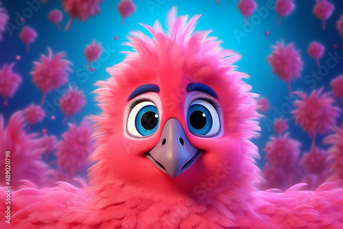 3D character of a cute flamingo in children's style