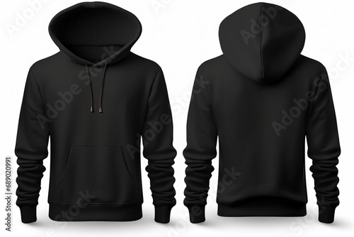 Black blank hoodie template, from two sides, for your design mock-up for print, isolated on white background