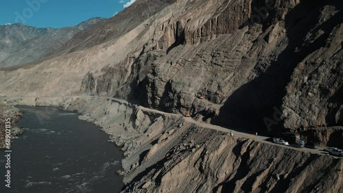 Heavy machinery clearing Landslide near Tatta Pani on Karakoram Highway, Pakistan. Tatta Pani is a hot water spring on the highway towards Mainland China. This section is prone to landslides.