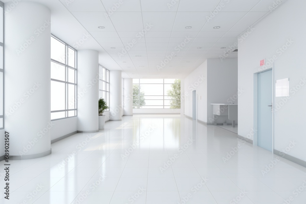 White hall in hospital corridor