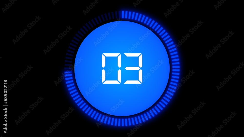Digital Countdown Timer count, Number Three Digital Countdown Timer count, Number Three