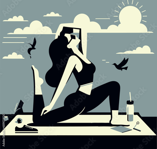 Simple flat design illustration of on girl doing yoga