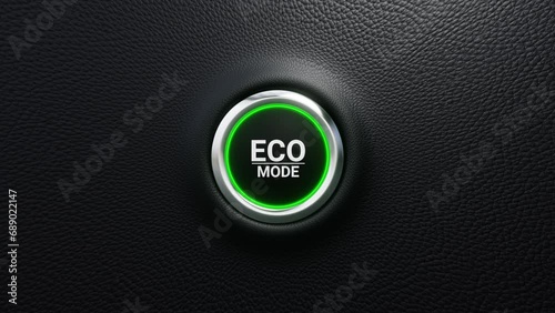 ECO mode push button. Moden ECO button with green light. Energy saving driving mode. 4k 3d loop animation photo