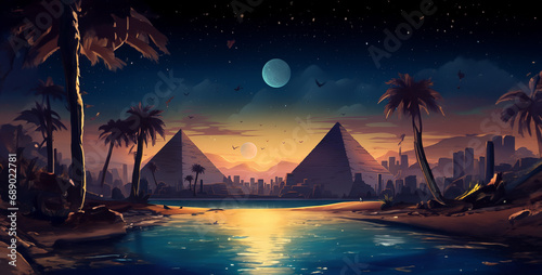 ancient Egypt landscape game background night scene magica