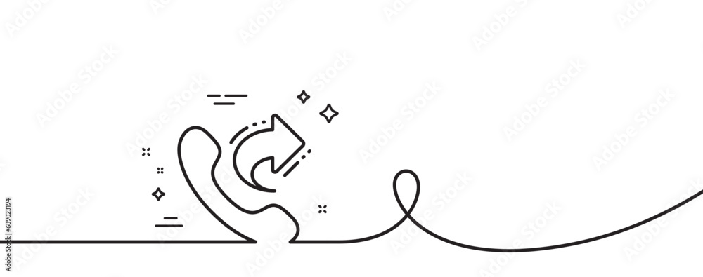 Call center service line icon. Continuous one line with curl. Share phone call sign. Feedback symbol. Share call single outline ribbon. Loop curve pattern. Vector Call center service line icon. Continuous one line with curl. Share phone call sign. Feedback symbol. Share call single outline ribbon. Loop curve pattern. Vector